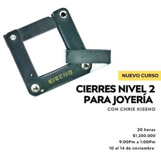 CIERRES NIVEL 2 PARA JOYERÍA
Fecha: Del 10 al 14 de noviembre
Horario: 9 am a 1 pm
Precio: $1.200.000 pesos colombianos
MATERIALES INCLUIDOS
CUPO MÁXIMO: 8 PERSONAS
En este curso que se complementa con el primer nivel aprenderemos a hacer 2
cierres de tensión por medio de resortes aplicando la fuerza de diferente
manera y un cierre de rosca que podemos aplicar en pulseras y collares, este
cierre tiene la peculiaridad que su tuerca enrosca sin fin lo cual facilita el cierre,
la construcción de estos cierres no convencionales nos permite integrar el
cierre al diseño de la pieza.
Desarrollar nuevas destrezas técnicas y conocer el funcionamiento de los
muelles y las roscas, su utilidad y fabricación
INSCRIPCIONES ABIERTAS!💛