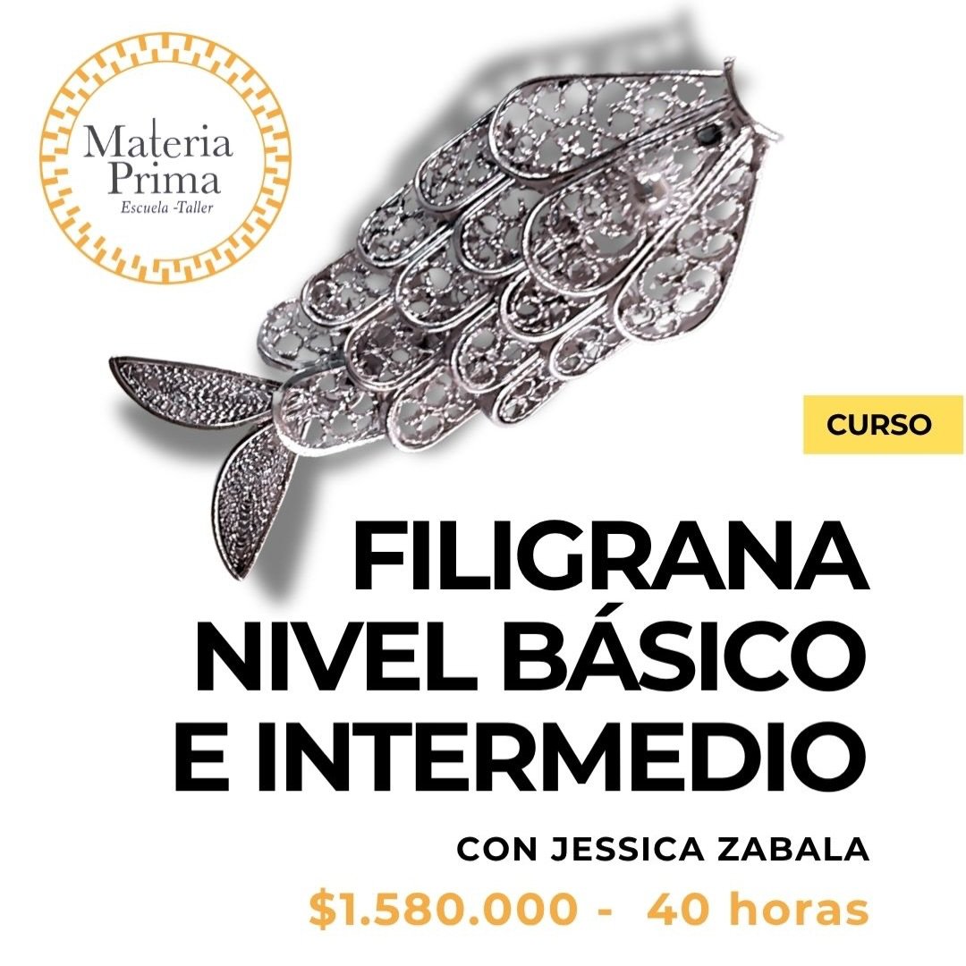 ✨ ¡Nuevo curso de los sábados : FILIGRANA Nivel Básico! ✨ con Jessica Zabala @jessicazabala.joyas
La filigrana es una técnica tradicional que utiliza hilos entrelazado y soldados para crear formas de estructuras livianas y ornamentadas.
Objetivo: comprender los principios técnicos, mecánicos y estéticos de la filigrana tradicional, para la creación de piezas básicas aplicables en joyería contemporánea o tradicional.
.
Durante este curso se aprenderá diferentes procesos del oficio de filigrana mientras elaboras un pez articulado! 🐟
CONTENIDO:
*Aleación
*Preparación del hilo de plata
*Técnicas de torsión y calado
*Principios de construcción, relleno y soldadura
*Diseño y ejecución de piezas básicas
📌 Dirigido a:
Diseñadores, joyeros/as, artistas, orfebres y personas interesadas en técnicas tradicionales aplicadas al diseño actual. No se requiere experiencia previa.
¡¡¡sábados!!.
20 y 27 de Junio.
4,11,17,25 de Julio.
1,8, y15 de Agosto
Horario: 9:00 a 1:00 pm
📍 Lugar: Bogotá
💰 Valor: $1.580.000
🛠 40 horas.
INCLUYE:
set de hilos de plata:
0.5 g calibre de 0.26.
0.5 g calibre de 0.35.
0.5 g calibre de 0.90
Bloque maderas Teka para entorchar el hilo.